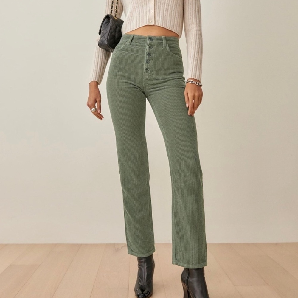 Cynthia Button Fly High Rise Straight Leg Corduroy Pants Reformation